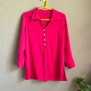 Fridaze pink linen‎ front button down top size small